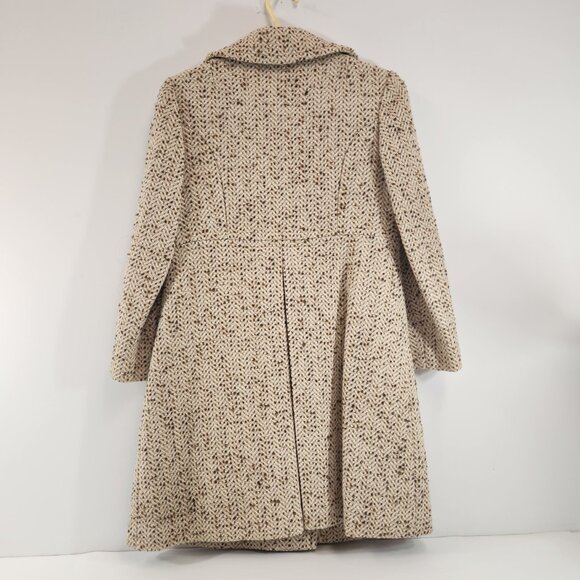 Vintage Handmade Double Breasted Speckled Herringbone Beige Peacoat Small - Picture 7 of 13